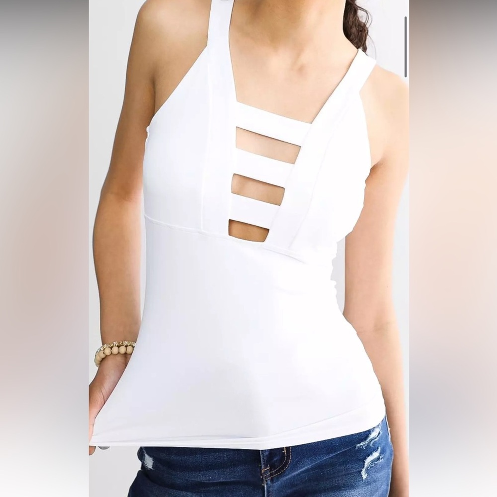 White cut out tank red by bke